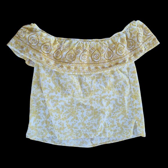 Lane Bryant Embroidered Eyelet Off Shoulder Blouse Boho Goldenrod 22 24 COTTON - Picture 3 of 16